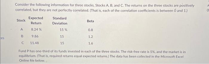 Tes Consider The Following Information For Three Stocks Stocks A B And C The Returns On The Three Stocks Are Positiv 1