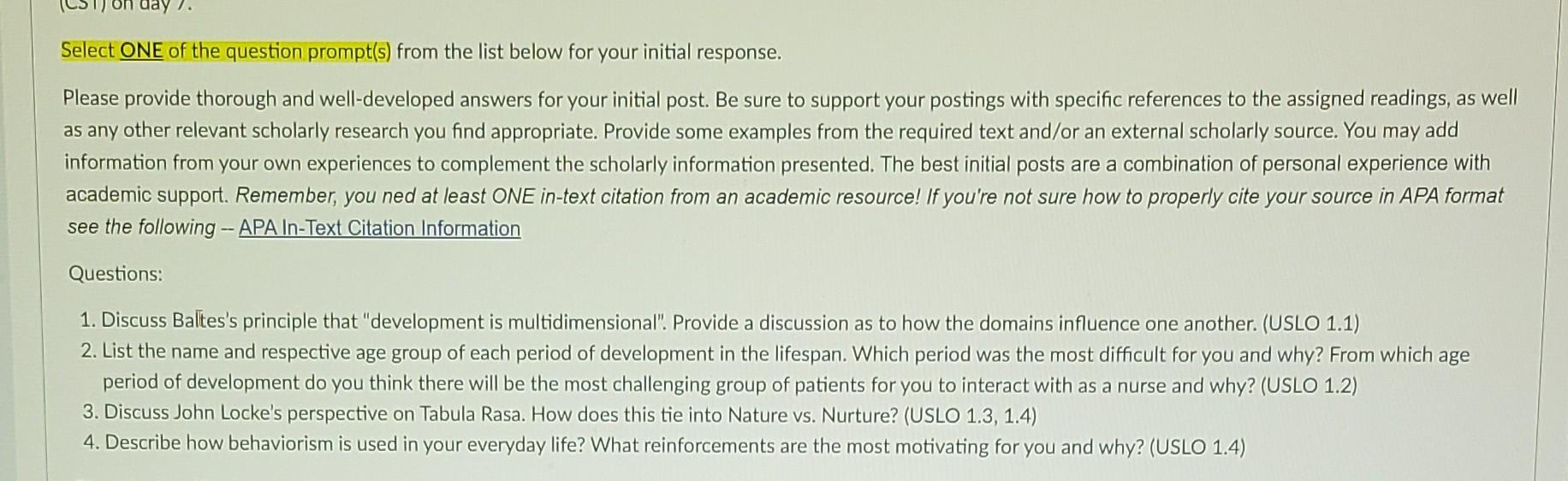 Select One Of The Question Prompt S From The List Below For Your Initial Response Please Provide Thorough And Well Dev 1