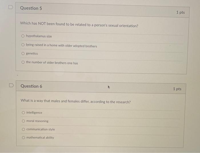 Question 1 Is To Biological Maleness Or Femaleness As Femaleness O Sex Sexual Orientation O Sexual Orientation Gend 3