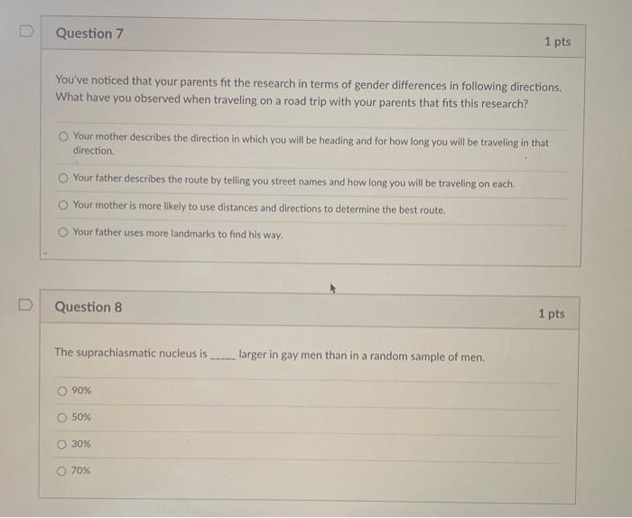 D D Question 7 You Ve Noticed That Your Parents Fit The Research In Terms Of Gender Differences In Following Directions 1