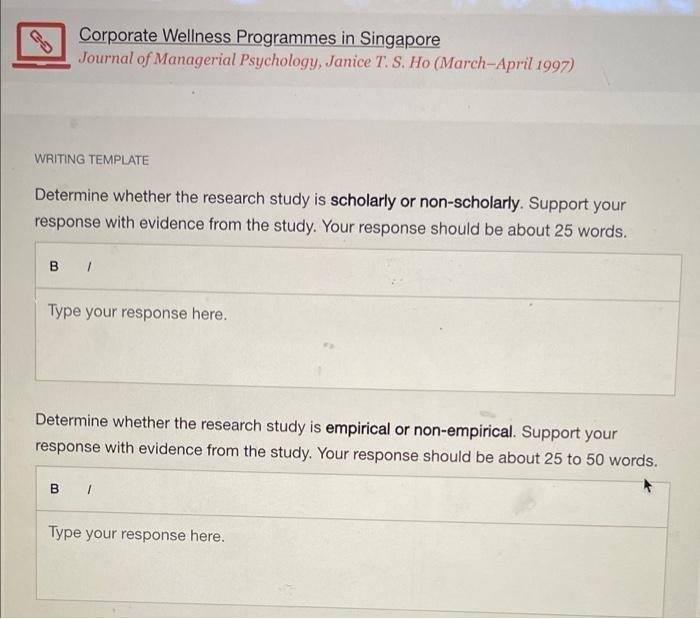 Corporate Wellness Programmes In Singapore Journal Of Managerial Psychology Janice T S Ho March April 1997 Writing 1