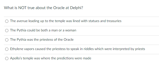 What Is Not True About The Oracle At Delphi The Avenue Leading Up To The Temple Was Lined With Statues And Treasuries T 1