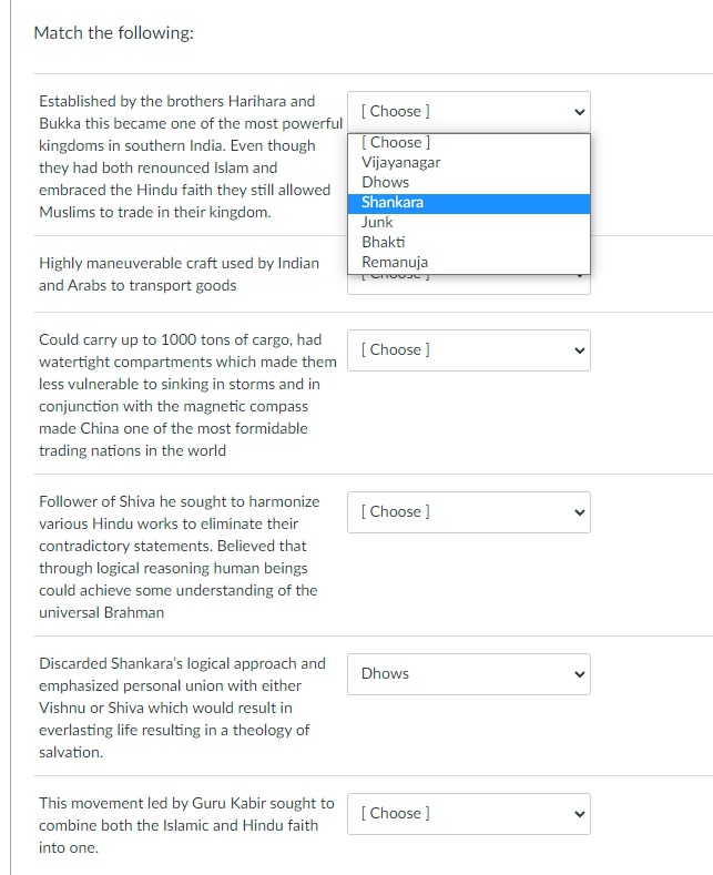 Those Are The Answer Choices In The Drop Down Menu 1