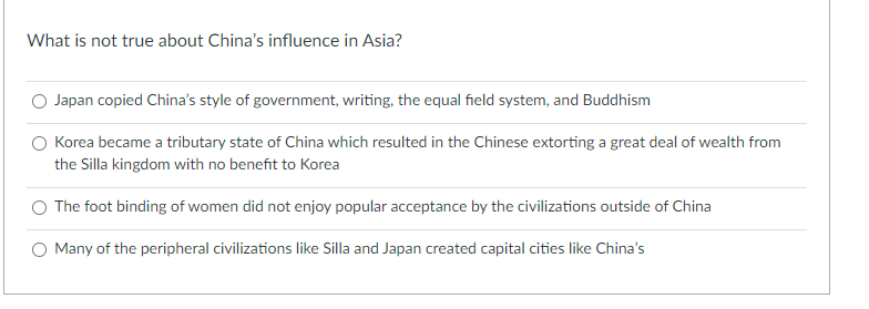What Is Not True About China S Influence In Asia Japan Copied China S Style Of Government Writing The Equal Field Sys 1
