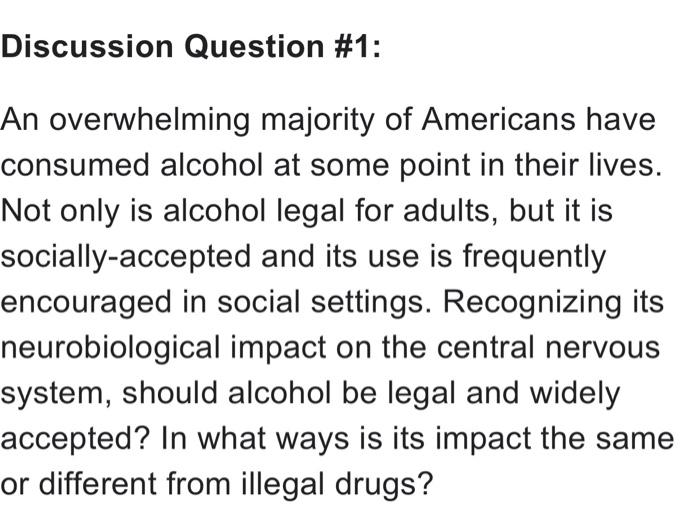 Discussion Question 1 An Overwhelming Majority Of Americans Have Consumed Alcohol At Some Point In Their Lives Not On 1
