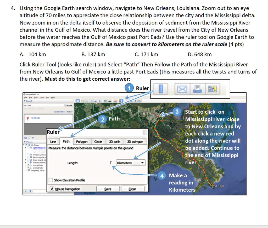 4 Using The Google Earth Search Window Navigate To New Orleans Louisiana Zoom Out To An Eye Altitude Of 70 Miles To 1