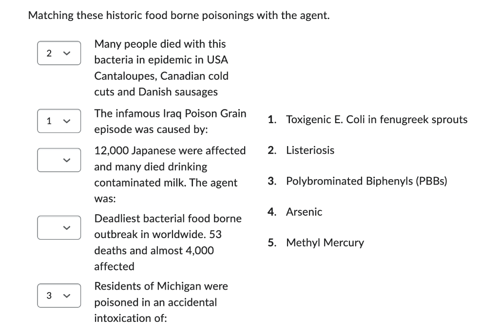 Matching These Historic Food Borne Poisonings With The Agent Many People Died With This Bacteria In Epidemic In Usa Can 1