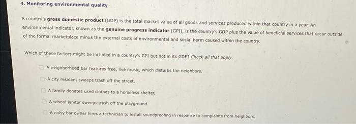 4 Monitoring Environmental Quality A Country S Gross Domestic Product Gdp Is The Total Market Value Of All Goods And 1