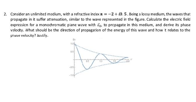 2 Consider An Unlimited Medium With A Refractive Index 2 10 5 Being A Lossy Medium The Waves That Propagate In 1