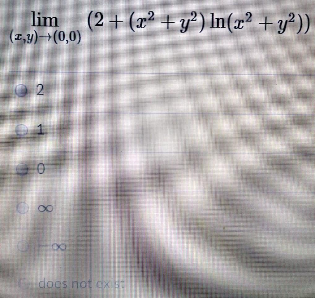 Lim 2 2 Y2 In X Y 2 3 0 0 2 0 00 Does Not Exist 1