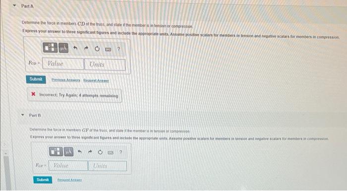 Determine The Force In Members Gf Gd And Cd Of The Truss State If The Members Are In Tension Or Compression Take Tha 2