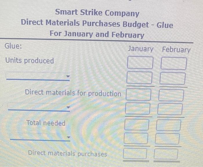 Direct Materials Purchases Budget Smart Strike Company Manufactures And Sells Soccer Balls For Teams Of Children In Elem 4
