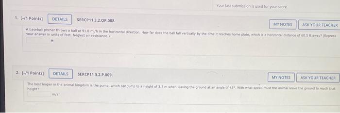 Your Last Submission Is Used For Your Score 1 1 Points Details Sercp113 2 0p 008 My Notes Ask Your Teacher A Baseb 1