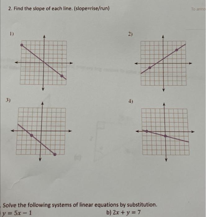 2 Find The Slope Of Each Line Slope Rise Run 1 3 2 Solve The Following Systems Of Linear Equations By Substitutio 1