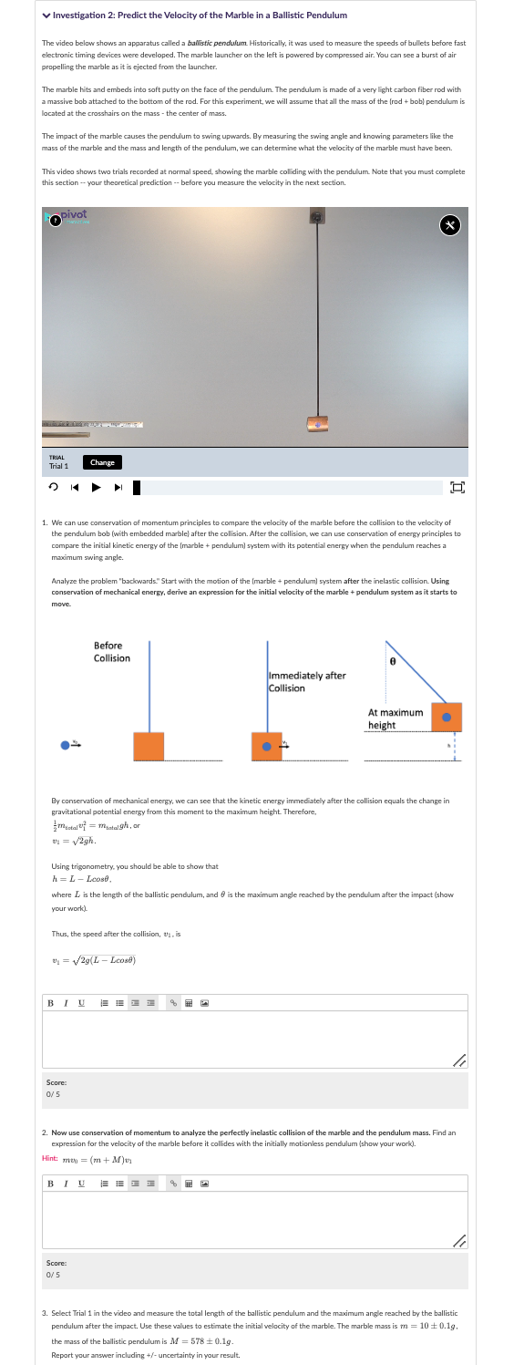 Investigation 2 Predict The Velocity Of The Marble In A Ballistic Pendulum The Video Below Shows An Apparatus Called 1