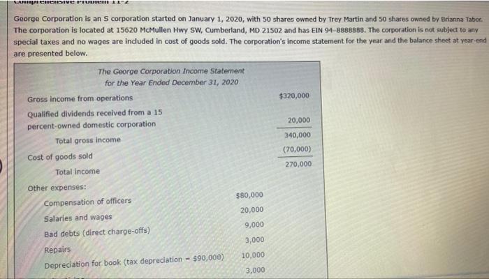 Pensve Puri George Corporation Is An S Corporation Started On January 1 2020 With 50 Shares Owned By Trey Martin And 5 1