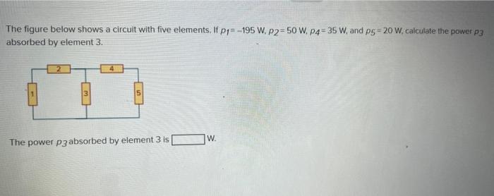 The Figure Below Shows A Circuit With Five Elements If P1 195 W P2 50 W P4 35 W And Pg 20 W Calculate The Power P3 1