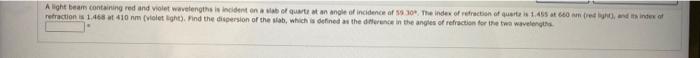 A Light Beam Containing Red And Violet Wavelengths Is Incident On A Slab Of Quartz At An Angle Of Incidence Of 59 30 Th 1