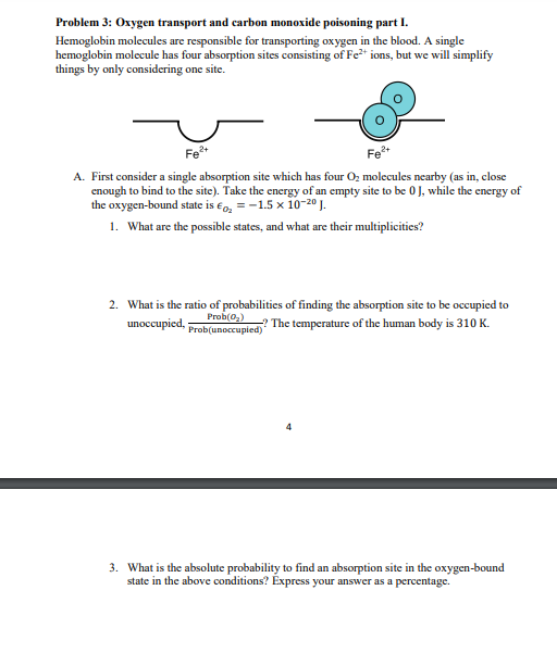Problem 3 Oxygen Transport And Carbon Monoxide Poisoning Part I Hemoglobin Molecules Are Responsible For Transporting 1