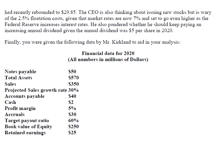 Construct A Pro Forma Income Statement And Balance Sheet For 2021 2