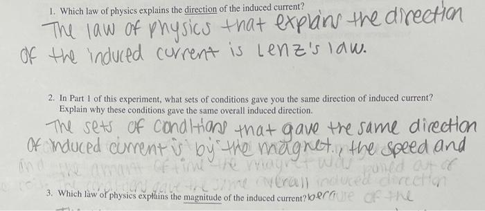 1 Which Law Of Physics Explains The Direction Of The Induced Current The Law Of Physics That Explains The Direction Of 1