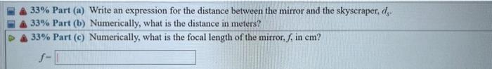 25 Problem 2 A Student Notices That The Image Produced From A Large Concave Mirror Of A Distant Skyscraper H 67 M 4