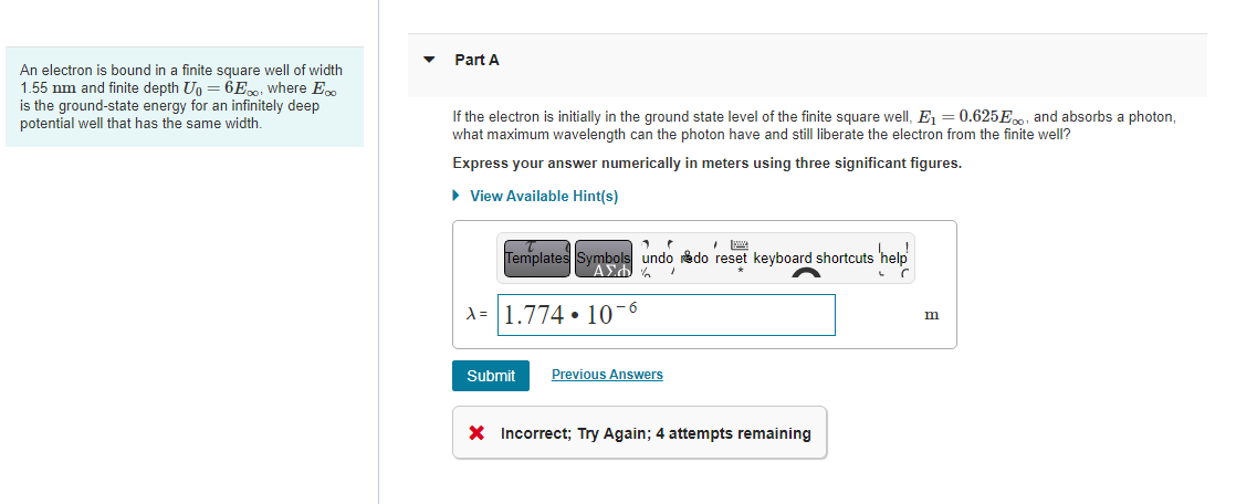 An Electron Is Bound In A Finite Square Well Of Width 1 55 Nm And Finite Depth Uo 6e Where E Is The Ground State Energ 1