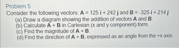 Problem 5 Consider The Following Vectors A 125 I 242 J And B 325 I 214 J A Draw A Diagram Showing The Additio 1