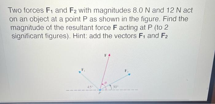 Two Forces F And F2 With Magnitudes 8 0 N And 12 N Act On An Object At A Point P As Shown In The Figure Find The Magni 1