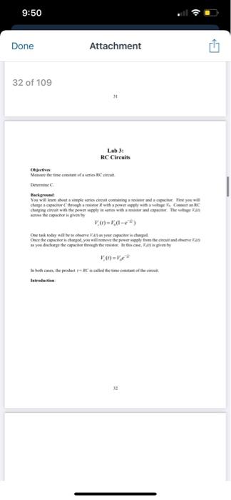 9 50 Done 30 Of 109 Prepared By Partneris Attachment Physics 2135 Laboratory Report Lab 3 Series Rc Circuits Lab Ins 2