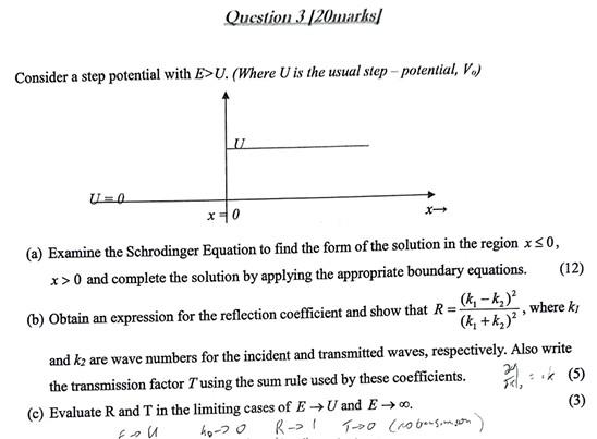 Question 3120marks Consider A Step Potential With E U Where U Is The Usual Step Potential V U 0 U X X 0 A Exami 1