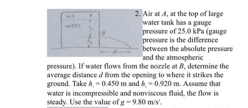 Air A 2 Air At A At The Top Of Large Water Tank Has A Gauge Pressure Of 25 0 Kpa Gauge Pressure Is The Difference Bet 1