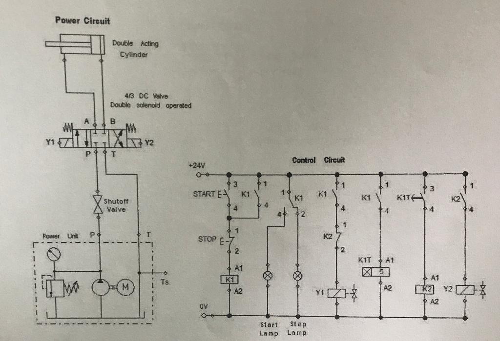 Y1 Power Circuit Power A P Unit P Double Acting Cylinder 4 3 Dc Valve Double Solenoid Operated B T M Shutoff Valve Y2 2 1