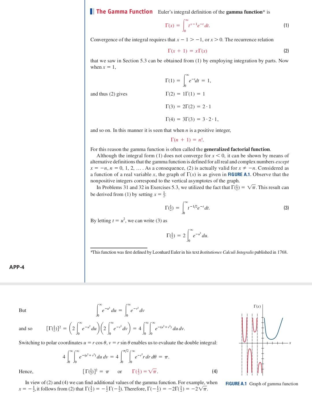 App 4 But And So The Gamma Function Euler S Integral Definition Of The Gamma Function Is T X Tedt Hence Convergenc 1