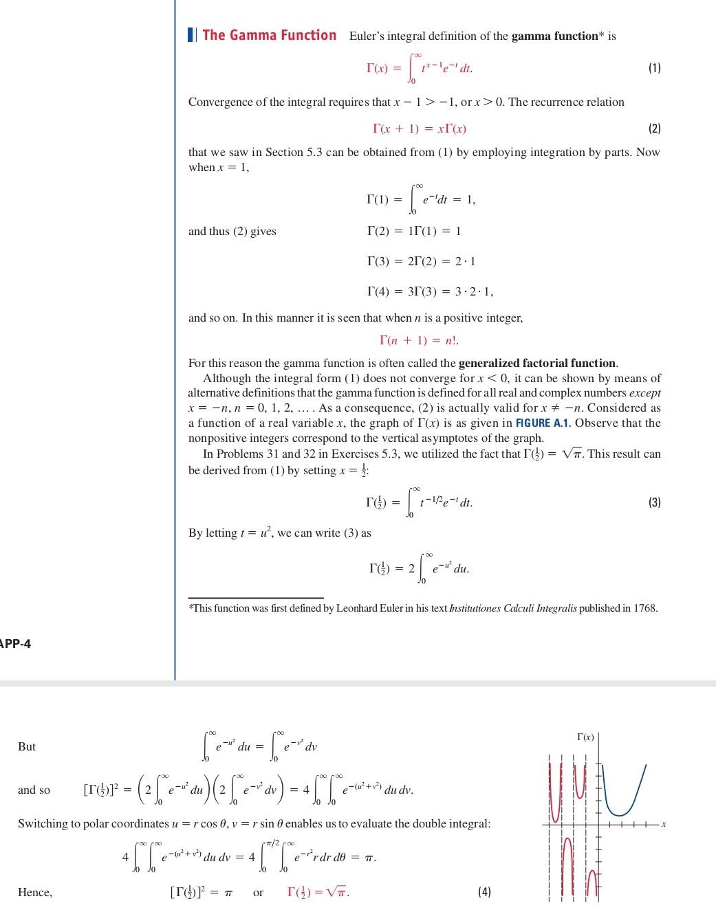 App 4 But And So Hence The Gamma Function Euler S Integral Definition Of The Gamma Function Is To Convergence Of The In 1