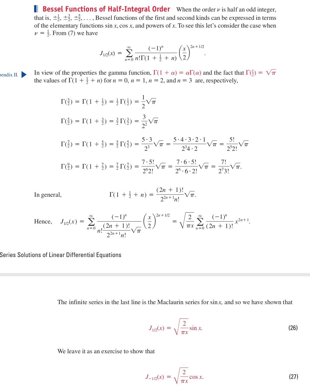 Bendix Ii Bessel Functions Of Half Integral Order When The Order V Is Half An Odd Integer That Is Besse 1