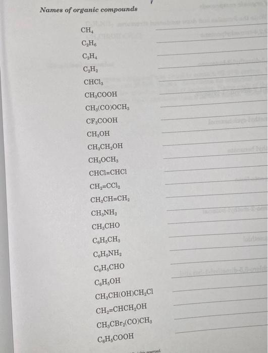 Names Of Organic Compounds Ch C H6 C H C H Chci Ch Cooh Ch Co Och Cf Cooh Ch Oh Ch Ch Oh Ch Och Chci Chci Ch Cc1 1