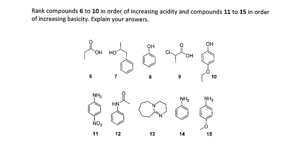 Rank Compounds 6 To 10 In Order Of Increasing Acidity And Compounds 11 To 15 In Order Of Increasing Basicity Explain Yo 1