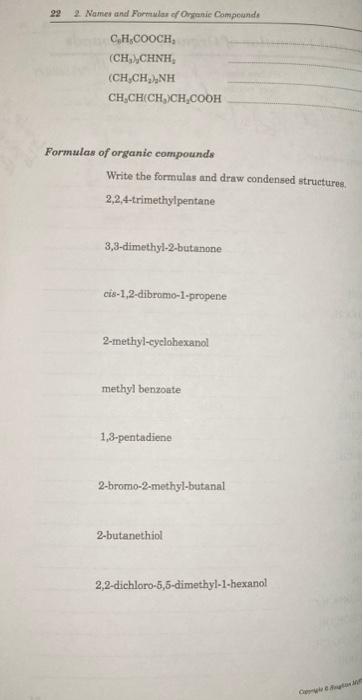 22 2 Names And Formulas Of Organic Compounds C H Cooch Ch Chinh Ch Ch Anh Ch Ch Ch Ch Cooh Formulas Of Organic C 2