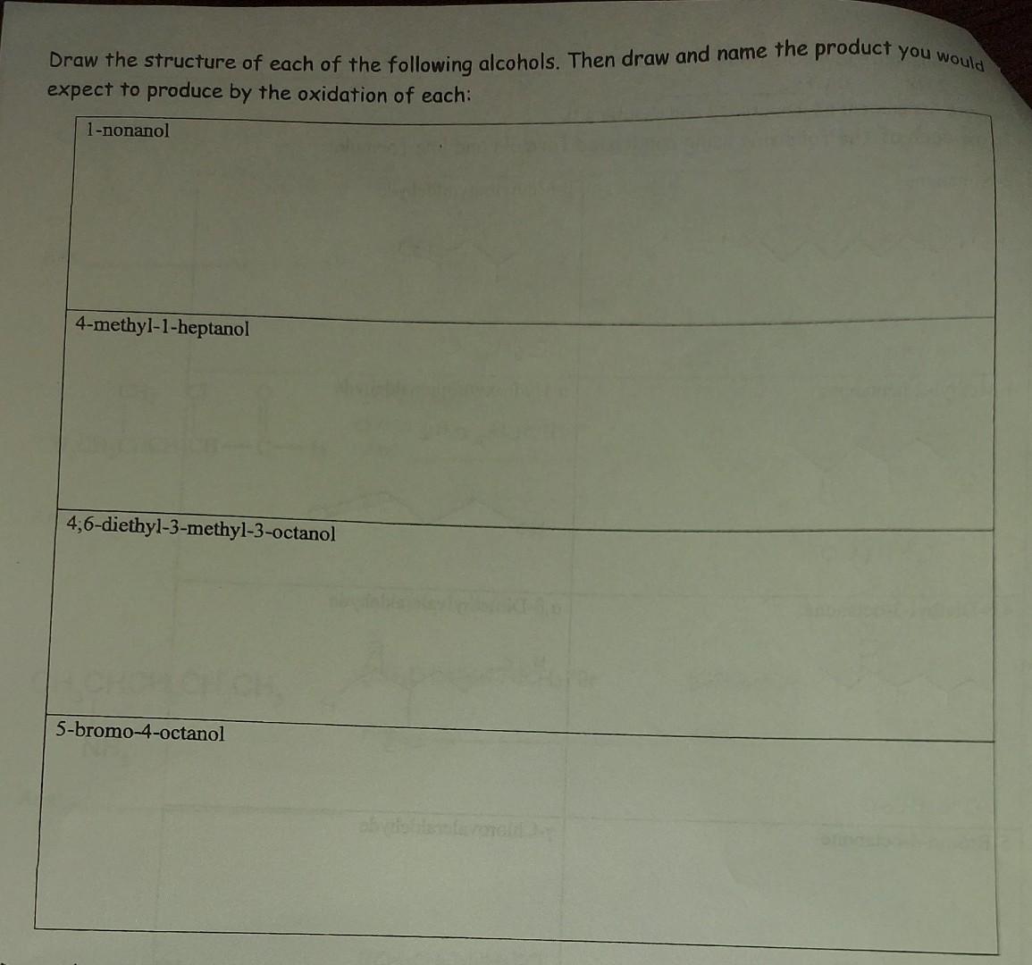 Draw The Structure Of Each Of The Following Alcohols Then Draw And Name The Product You Would Expect To Produce By The 1