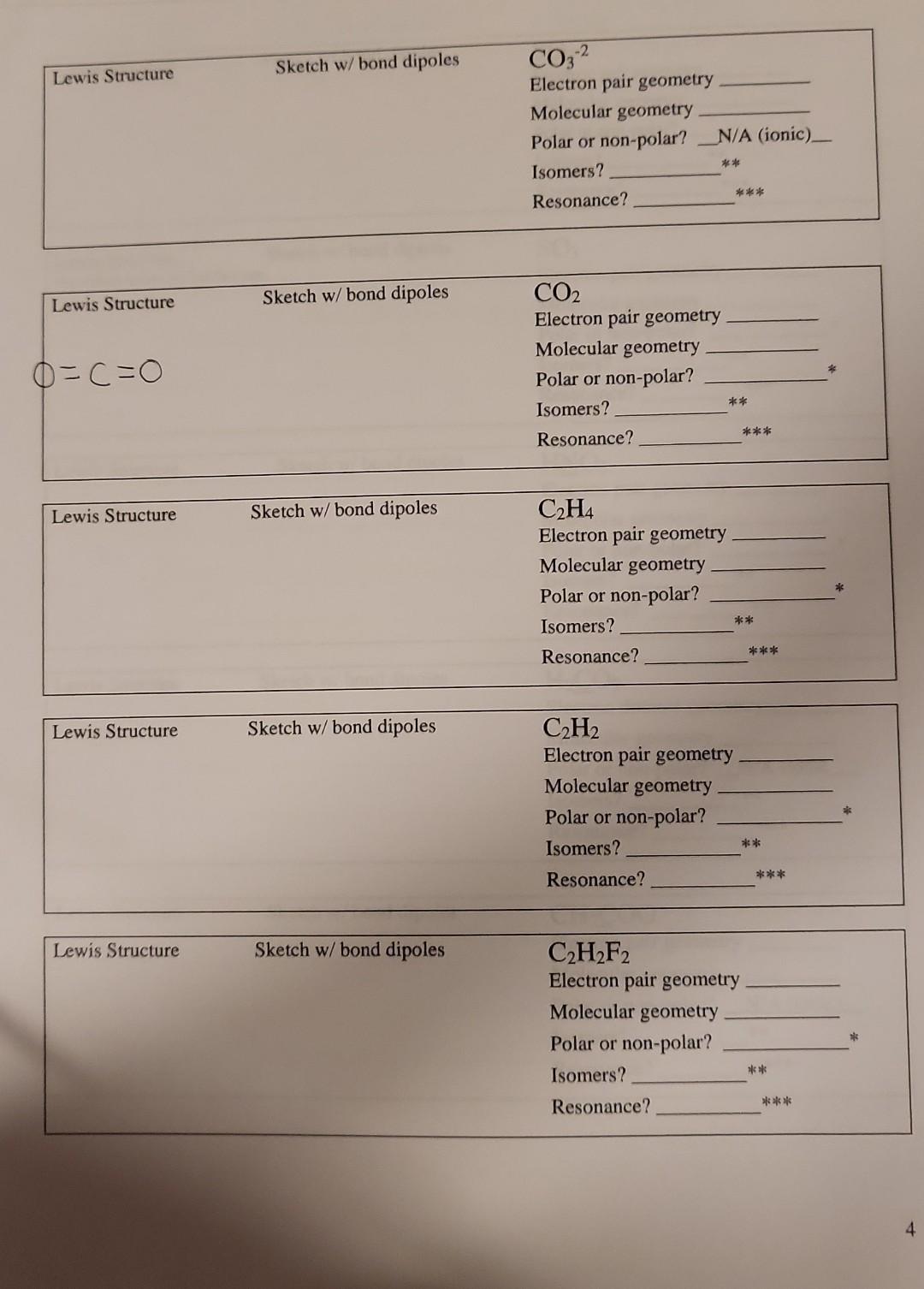 Procedure 1 Draw The Lewis Structure 2 Build The Model Of The Molecule Use Springs For The Double Triple Bonds Your 3