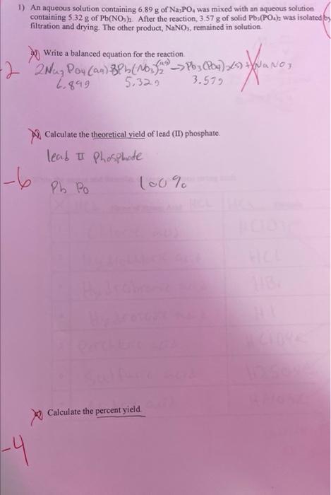 1 An Aqueous Solution Containing 6 89 G Of Na Po Was Mixed With An Aqueous Solution Containing 5 32 G Of Pb No After 1