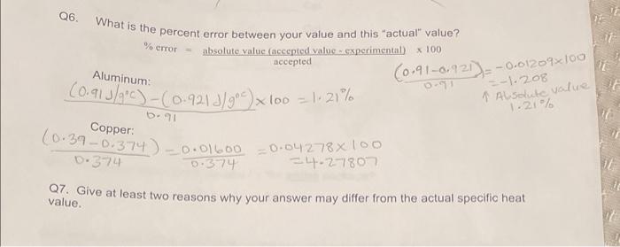 Q6 What Is The Percent Error Between Your Value And This Actual Value Error Absolute Value Accepted Value Experim 1