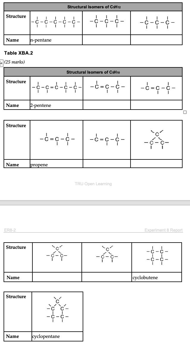 Structure Name Structure Table Xba 2 25 Marks Name Structure Name Er8 2 Structure Name Structure Name 6 6 6 6 6 6 6 1