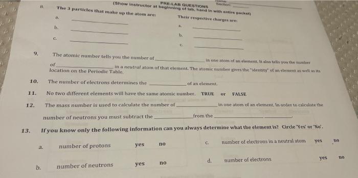 9 10 11 12 13 88 A B The 3 Particles That Make Up The Atom Are A B C Pre Lab Questions Show Instructor At Be 1
