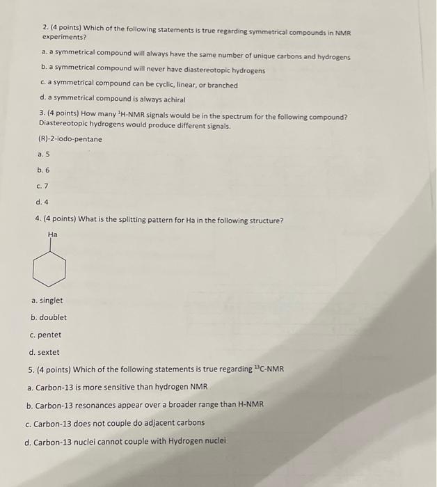 1 10 Points Determine The Structures Of The Following Compounds Given The Following 1h Nmr Data Sets The Molecular F 2