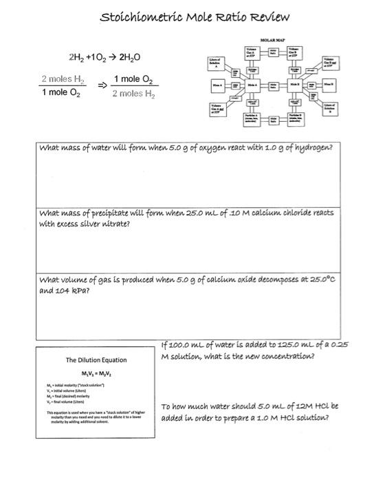 2h 10 2h O 2 Moles H 1 Mole O Stoichiometric Mole Ratio Review 1 Mole 0 2 Moles H What Mass Of Water Will Form 2