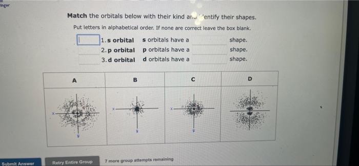 Inger Submit Answer Match The Orbitals Below With Their Kind An Entify Their Shapes Put Letters In Alphabetical Order 1