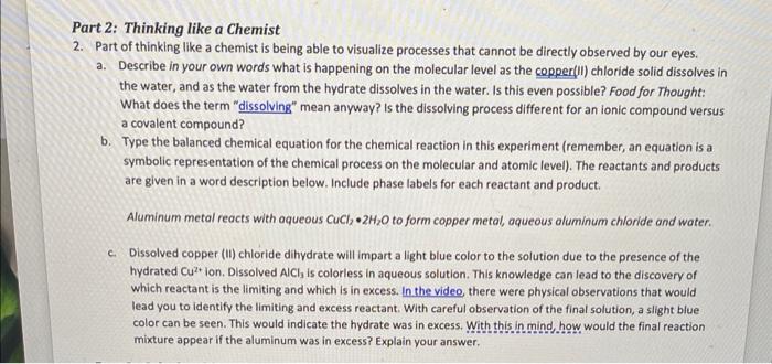 Part 2 Thinking Like A Chemist 2 Part Of Thinking Like A Chemist Is Being Able To Visualize Processes That Cannot Be D 1