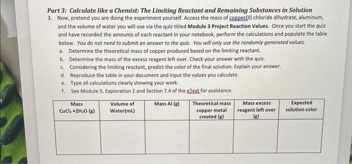 Part 3 Calculate Like A Chemist The Limiting Reactant And Remaining Substances In Solution 3 Now Pretend You Are Doi 1